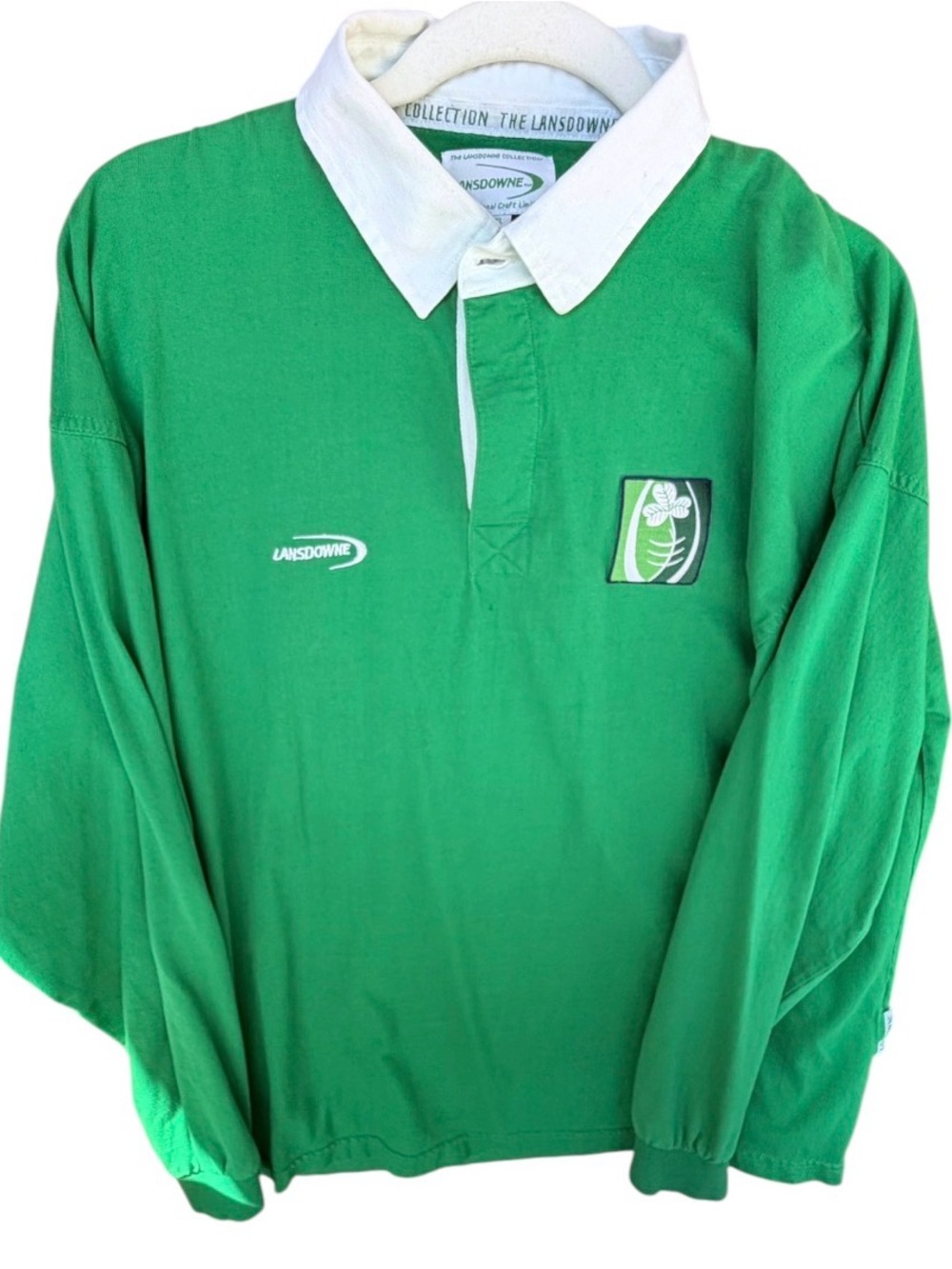 Vintage Landsdowne Ireland Rugby Shirt Size XL Polo Long Sleeve Green